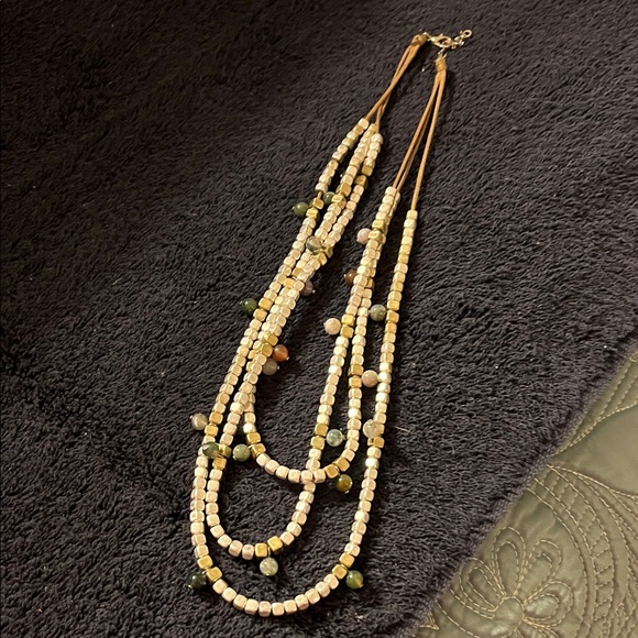 Source Unknown Jewelry - Source Unknown Cream and Green Multi-Strand Silver w/green Beaded Necklace